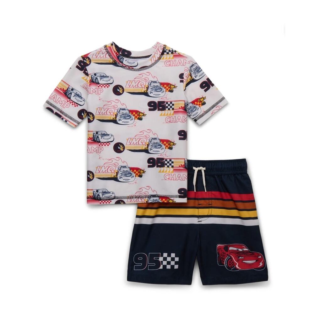 Disney Pixar Cars Toddler Boys Rash Guard Swim Shorts 2-Piece Set Size 3T Trunks